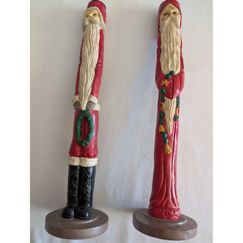 Vintage Tall Skinny Santa Claus Taper Candle Holder Set of 2 Christmas Decor 12
